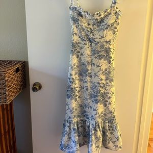 Blue/White Floral Midi Dress Medium (fits Small)